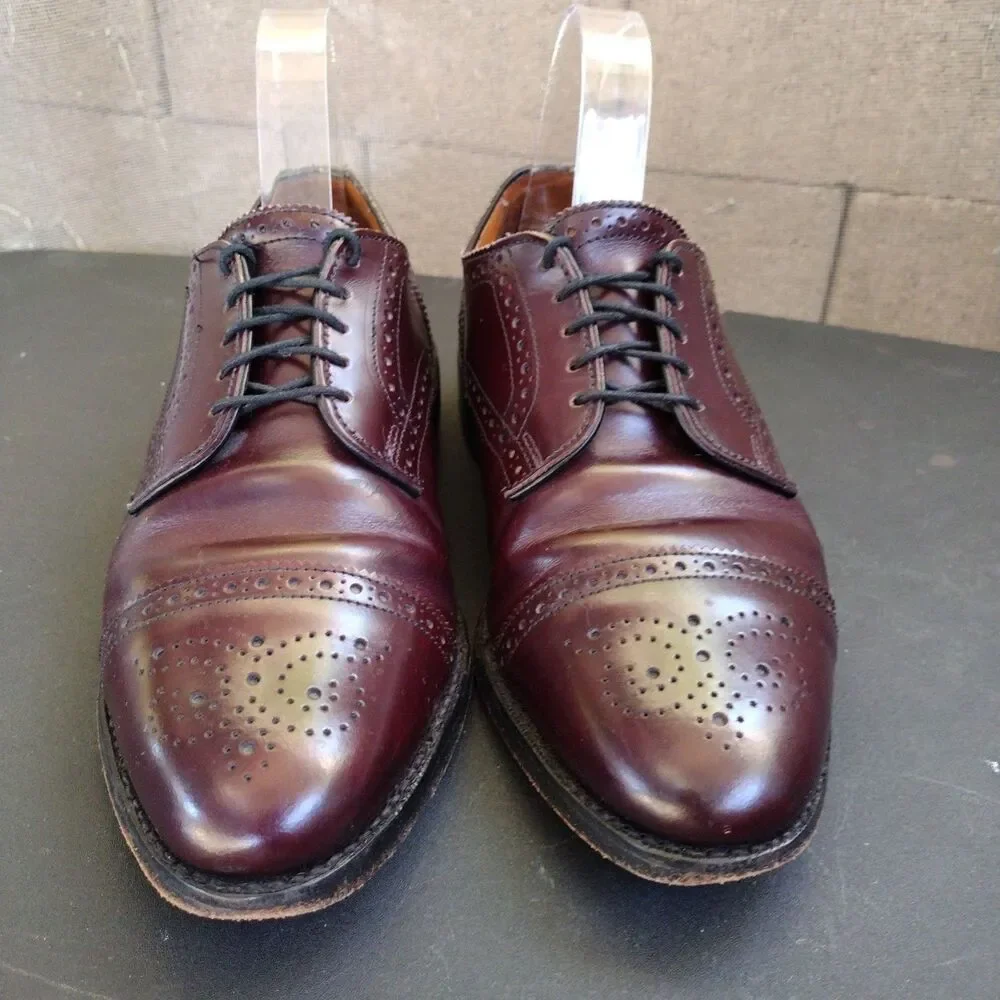 Allen Edmonds Sanford Burgundy Cap Toe Brogue Derby Oxfords Mens Sz 6 E Wide